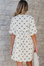 Load image into Gallery viewer, White Bowtie Pattern Textured Puff Half Sleeve Loose Mini Dress