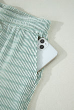 Load image into Gallery viewer, Green Stripe Raised Rib Loose Tee Drawstring Elastic Waist 2pcs Short Set