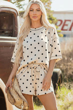 Load image into Gallery viewer, Yellow Exposed Seam Detail Polka Dot Loose Tee Drawstring Shorts Set
