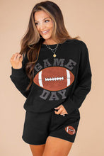 Load image into Gallery viewer, Black GAME DAY Rugby Football Graphic Pullover and Shorts Casual Outfit