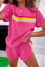 Load image into Gallery viewer, Beige Vibrant Striped Detail Athleisure 2pcs Short Set