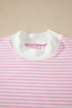 Load image into Gallery viewer, Pink Stripe Cuffed Short Sleeve Contrast Mock Neck Tee Dress