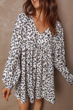 Load image into Gallery viewer, Multicolour Leopard Print V Neck Button Detail Long Sleeve Mini Dress