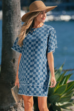 Load image into Gallery viewer, Sky Blue Frayed Hem Checkered Denim Mini Dress