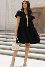 Load image into Gallery viewer, Black Sequin Trim Bubble Sleeve Game Day Shirt Dress