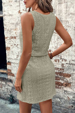 Load image into Gallery viewer, Four Leaf Clover Eyelet Textured Square Neck Drawstring Mini Dress