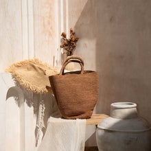 Load image into Gallery viewer, Caramel Raffia Beach Tote Bag