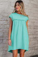 Load image into Gallery viewer, Oatmeal Frilled Trim Crew Neck Loose Fit Mini Dress
