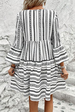 Load image into Gallery viewer, Black Stripe V Neck Bell Sleeve High Waist Mini Dress