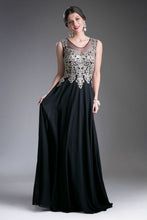 Load image into Gallery viewer, A-Line Chiffon Gown With Lace Embellished Bodice.