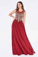 Load image into Gallery viewer, A-Line Chiffon Gown With Lace Embellished Bodice.
