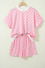 Load image into Gallery viewer, Pink Polka Dot Print Color Block Trim Mock Neck Short Set