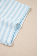 Load image into Gallery viewer, Pink Stripe Contrast Neck Loose Tee and Drawstring Shorts Set