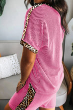 Load image into Gallery viewer, Light Grey Leopard Trim Twist Ribbed Short Set