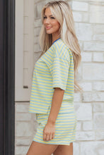 Load image into Gallery viewer, Green Stripe Drop Shoulder Boxy Casual Terry Short Set