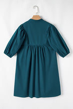 Load image into Gallery viewer, Blue Sapphire Colorblock Split V Neck Puff Sleeve Mini Dress