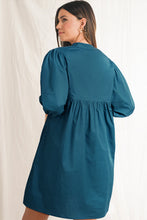 Load image into Gallery viewer, Blue Sapphire Colorblock Split V Neck Puff Sleeve Mini Dress