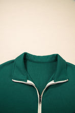 Load image into Gallery viewer, Evergreen Contrast Trim Zip Collar Long Sleeve Ruffle Hem Mini Dress