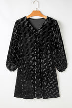 Load image into Gallery viewer, Black Textured V Neck Balloon Sleeve Velvet Mini Dress