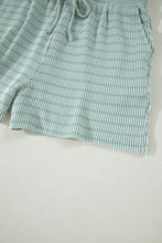 Load image into Gallery viewer, Green Stripe Raised Rib Loose Tee Drawstring Elastic Waist 2pcs Short Set