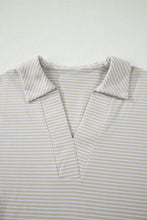 Load image into Gallery viewer, Sky Blue Stripe Dolman Sleeve Polo Shirt and Drawstring Shorts Set
