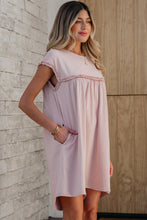 Load image into Gallery viewer, Oatmeal Frilled Trim Crew Neck Loose Fit Mini Dress