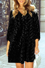 Load image into Gallery viewer, Black Textured V Neck Balloon Sleeve Velvet Mini Dress