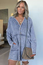 Load image into Gallery viewer, Beau Blue Mineral Wash Long Sleeve Button Up Raw Hem Pocketed Denim Dress