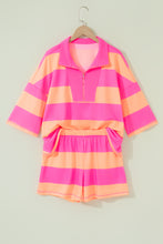 Load image into Gallery viewer, Sky Blue Stripe Seam Detail Half Zip Tee Casual Shorts 2pcs Set