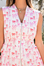 Load image into Gallery viewer, Pink Full Zip Cinched Waist Sleeveless Bow Mini Dress