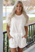 Load image into Gallery viewer, Jet Stream Textured Patched Pocket Short Sleeve Top Drawstring Shorts Set