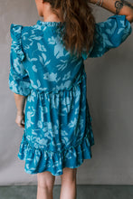 Load image into Gallery viewer, Blue Flower Half Sleeve Tiered Ruffled Mini Dress