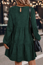 Load image into Gallery viewer, Dark Brown Lantern Sleeve Tiered Mini Dress