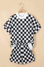 Load image into Gallery viewer, Black Checkered Print Color Block Trim Mock Neck Short Set