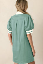 Load image into Gallery viewer, Light Pink Scallop Color Block Trim Puff Sleeve Mini Dress