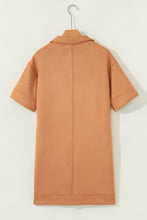 Load image into Gallery viewer, Thai Curry Collared V Neck Faux Suede Short Sleeve Shift Mini Dress