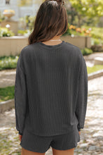 Load image into Gallery viewer, Chestnut Corded Knit Long Sleeve Top and High Waist Shorts Set