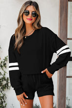 Load image into Gallery viewer, Orange Varsity Striped Sleeve Drop Shoulder Sweatshirt and Short Set
