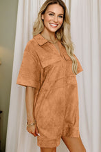 Load image into Gallery viewer, Thai Curry Collared V Neck Faux Suede Short Sleeve Shift Mini Dress