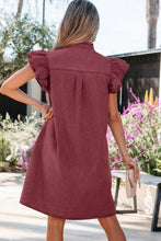 Load image into Gallery viewer, Red Sandalwood Frilled Detail Button Down Ruffle Short Sleeve Denim Mini Dress