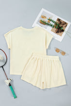 Load image into Gallery viewer, Black Contrast Leopard Bow Patched V Neck Loose Tee Drawstring Shorts 2pcs Outfit