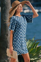 Load image into Gallery viewer, Sky Blue Frayed Hem Checkered Denim Mini Dress