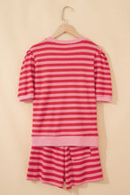 Load image into Gallery viewer, Pink Stripe Puff Short Sleeve T Shirt Matching Shorts Set