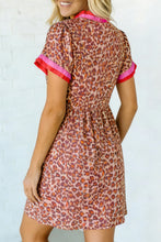 Load image into Gallery viewer, Khaki Leopard High Waist Ruffled Colorblock Trim Short Dress