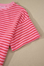 Load image into Gallery viewer, Rose Stripe Side Split Knit Tee Drawstring Shorts Set