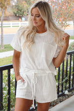Load image into Gallery viewer, Jet Stream Textured Patched Pocket Short Sleeve Top Drawstring Shorts Set