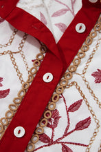 Load image into Gallery viewer, Red Geometric Floral Print Lace Trim Collared Short Sleeve Mini Dress