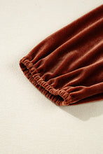 Load image into Gallery viewer, Clay Elastic V Neck Puff Sleeve Short Velvet Dress