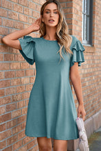 Load image into Gallery viewer, Skobeloff Solid Color Round Neck Double Ruffle Short Sleeve Dress
