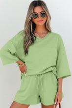 Load image into Gallery viewer, Meadow Mist Green Solid Loose V Neck Half Sleeve Tee and Shorts